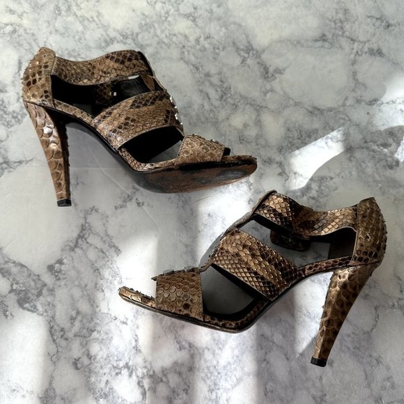 Roger Vivier Brown Snakeskin Buckle Heels - Picture 3 of 15